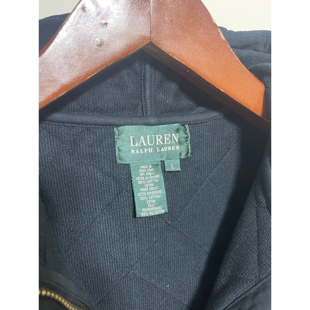 Lauren Ralph Lauren Women's Quilted Zip Heavy W Hooded Cotton Jacket Large Black - Picture 2 of 9